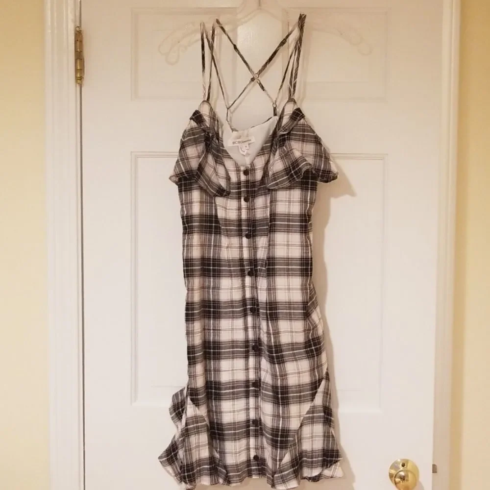 BCBG plaid summer mini dress size M - Picture 1 of 6